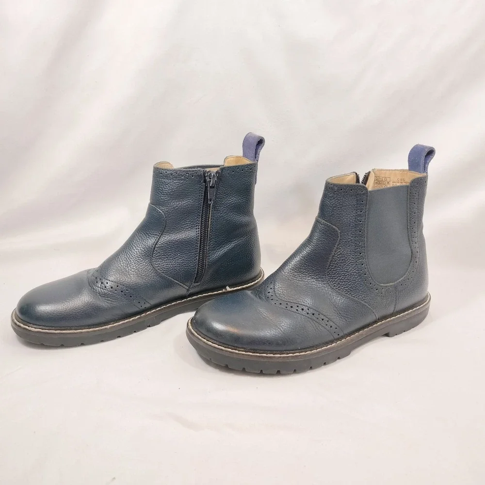 Mini Boden Blue Leather Boots; Brogue Detail Ankle Booties